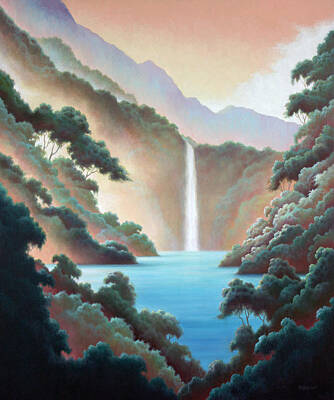  Painting - Waterfall in Paradise by Charle Hazlehurst