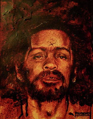  Painting - CHARLES MANSON portrait fresh blood by Ryan Almighty