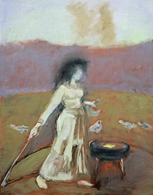  Painting - Sorceress Casts the Magic Circle, after Waterhouse by Linda Falorio