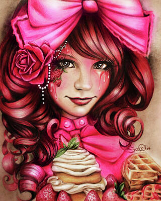 Strawberry Cupcake Mixed Media Art Prints