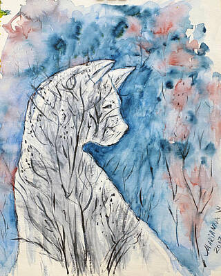  Painting - Winter Melancholy of White Cat by Marianna MO Warr