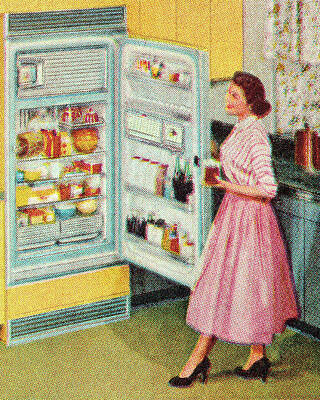 FREEZER, 1942. Ice trays in an American freezer available as Framed Prints,  Photos, Wall Art and Photo Gifts