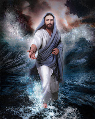 Jesus walks on water, follower of jesus, Catholic Art, Jesus art 8 x 10