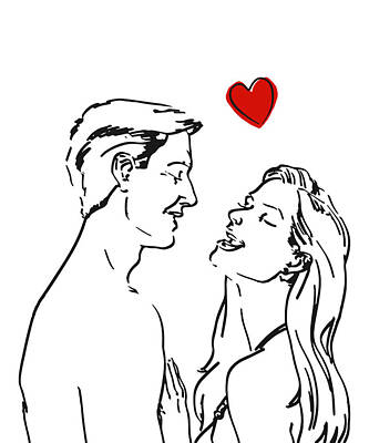 Cute young romantic couple in love, love story, relationship, concept for  Valentines Days Drawing by Mounir Khalfouf