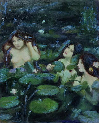  Painting - Three Nymphs Conjure Their Magicks by Linda Falorio