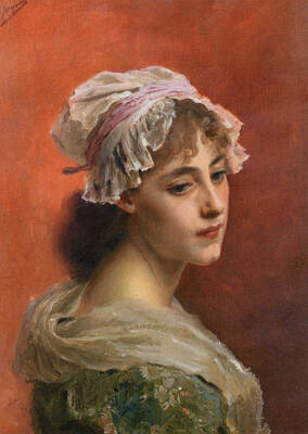 冬の華 油絵 Gustave Jean Jacquet_ピンクの婦人 ma2725 - 絵画