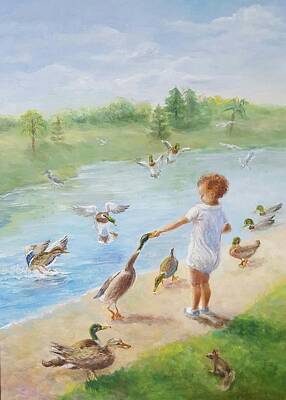 Painting - Aaron Feeding the Ducks by Dorothy Weichenthal