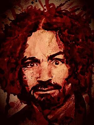  Painting - CHARLES MANSON portrait fresh blood by Ryan Almighty