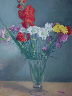  Painting - Flower Arrangement in Large Glass Vase by Walter Lynn Mosley