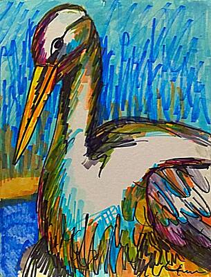  Drawing - Cody's Critters - Snowy the Egret  by George Frayne