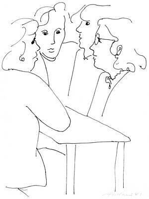  Drawing - Women chatting in cafeteria by Annabel Andrews