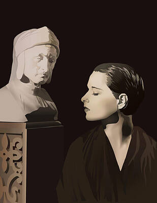 Digital Art - Louise Brooks with bust of Dante Alighieri  by Louise Brooks