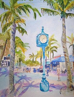 Fort Myers Beach pier - watercolor ink painting by Nicko Prints