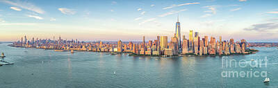  Photograph - Manhattan NYC Skyline Sunset Panorama by Petr Hejl Photoflight Aerial Media
