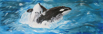  Painting - Splashing Orcas by Andreas Hohl