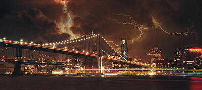  Photograph - Lightning over the Brooklyn Bridge  by Montez Kerr
