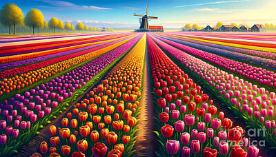 Tulips In Field Digital Art