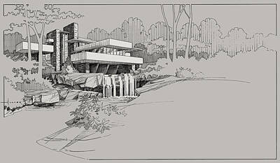  Drawing - Fallingwater in Sepia by Larry Hunter