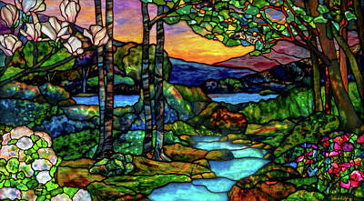 A Wooded Landscape Right Panel Glass Art by Louis Comfort Tiffany - Fine  Art America