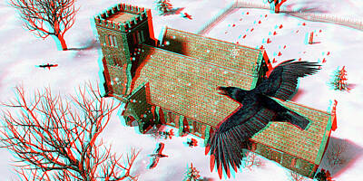  Digital Art - Church Ravens 3D Anaglyph by Peter J Sucy