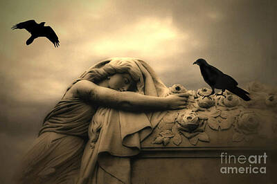 Surreal Black Raven At Cemetery Art