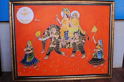 La fresque Tenture Murale Krishna avec Gopis 163x114cm coton stoffbild 1 A Qualité