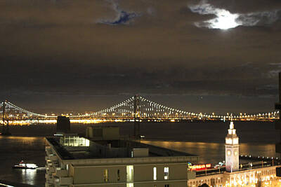 Moon Burst Over San Francsico Oakland Bay Bridge Art