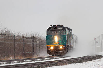 Photograph - Passenger Train Blowing Snow on Curve by Steve Boyko