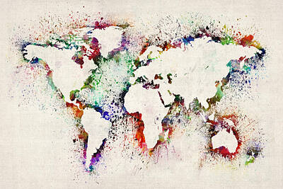 World Map Paint Splashes Digital Art