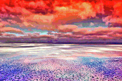  Digital Art - Horizon Beach Ocean Landscape by Mary Clanahan