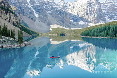  Photograph - Moraine Lake in Alberta, Canada With Canoe by Christy Woodrow