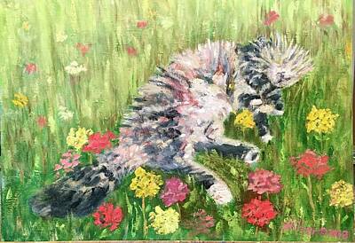  Painting - Rudi in the Flowers #1 by Bonnie Wilber