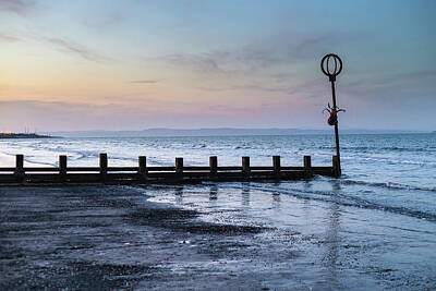  Photograph - Groyne and marker post at dusk by Diarmid Weir