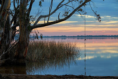  Photograph - Rope Swing Over A Lake With A Sunset Reflection by Ben North