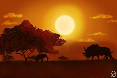  Digital Art - African Sunset II by Eva Sawyer