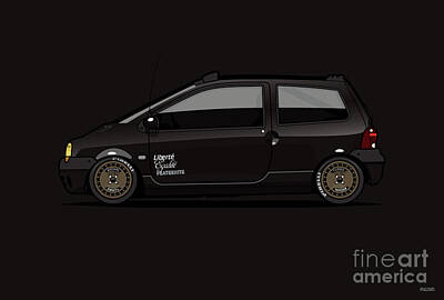  Digital Art - Black Lowered Renault Twingo Black on Ronal Turbo Wheels by Tom Mayer II Monkey Crisis On Mars