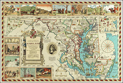 Maryland Pictorial Historical And Literary Map 1931 Art Print