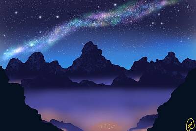  Digital Art - Misty Mountain Milky Way by Eva Sawyer