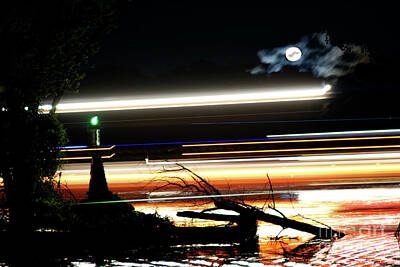  Photograph - Night Barge and Moon by Pete Klinger