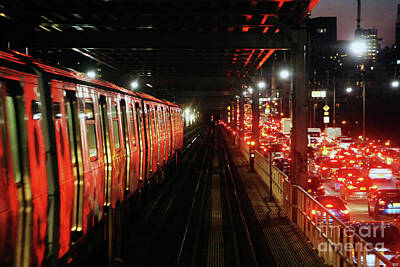  Photograph - Subway Train and Car Traffic on Williamsburg Bridge New York City by Nidhin Nishanth