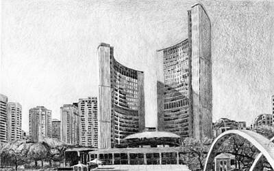  Drawing - Toronto City Hall I Study by Duane Gordon