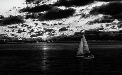  Photograph - Black and White Sailboat at Sunset by Christine Buckley