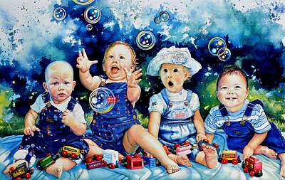 Babies Watching Bubbles Art Prints