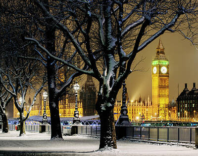 Snow Winter Trees Railings London Art