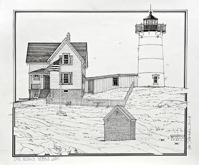 Cape Neddick Lighthouse Drawings Original Artwork