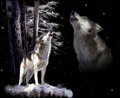 Wildlife With Howling Wolfs Paintings