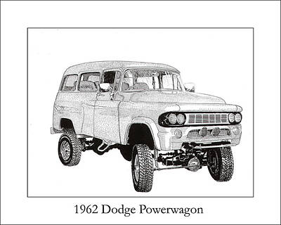 Framed Pen And Ink Images Of Classic Dodge Cars Pen And Ink Of Drawings