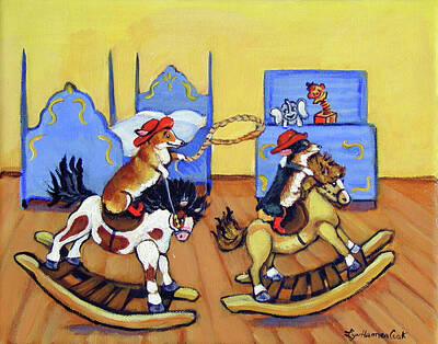  Painting - Pembroke Welsh Corgi Rainy Day Cowboys by Lyn Cook