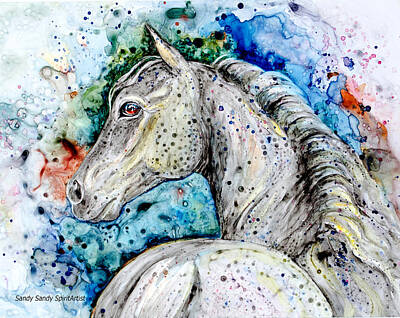  Painting - Flea Bitten Grey Horse Portrait by Sandy Sandy