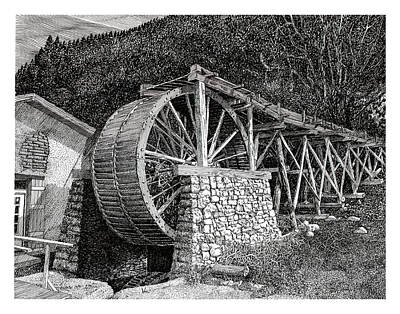  Drawing - Ruidoso Waterwheel by Jack Pumphrey